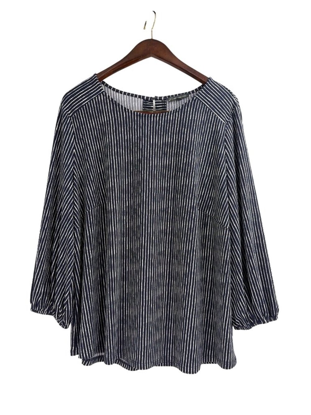 Adrianna Papell Striped Balloon Sleeve Blouse Navy White Womens XXL Nautical